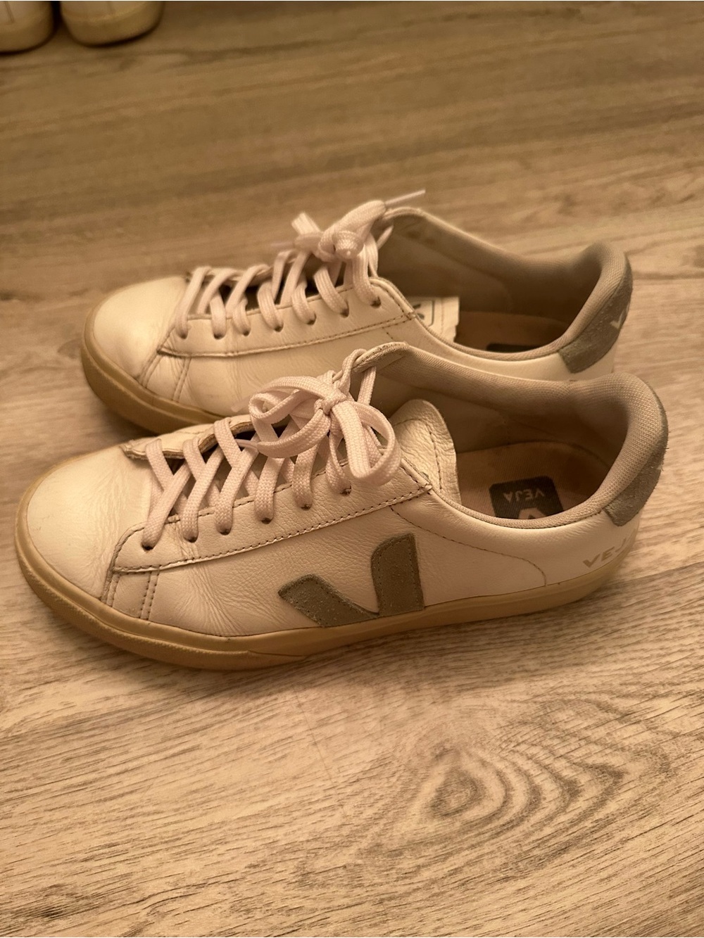 Veja White Leather Low-Top Sneakers with Grey Accents
